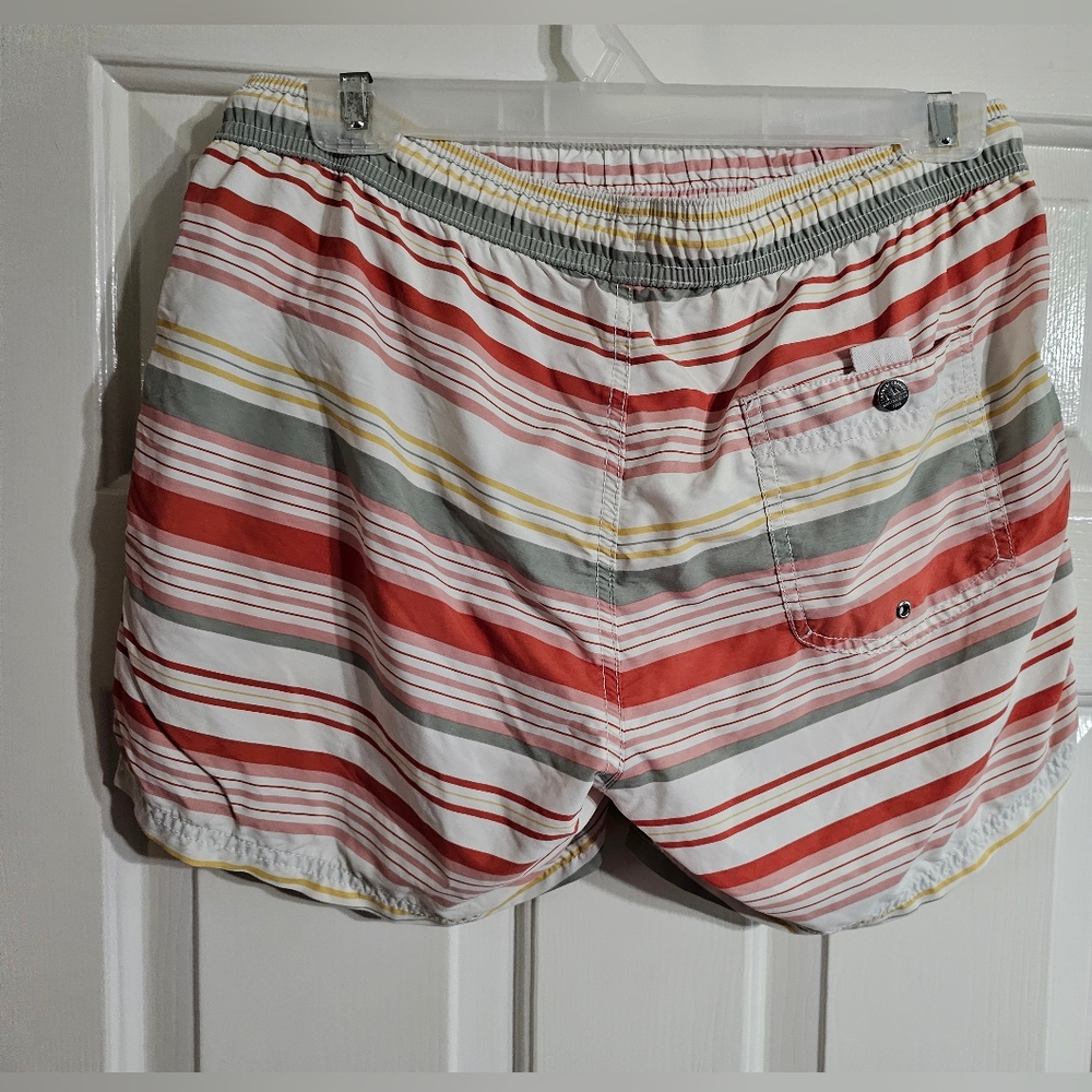 Lacoste Men Medium Red Yellow Striped Swim Shorts Preppy Beach Vacation Classic - Picture 3 of 5